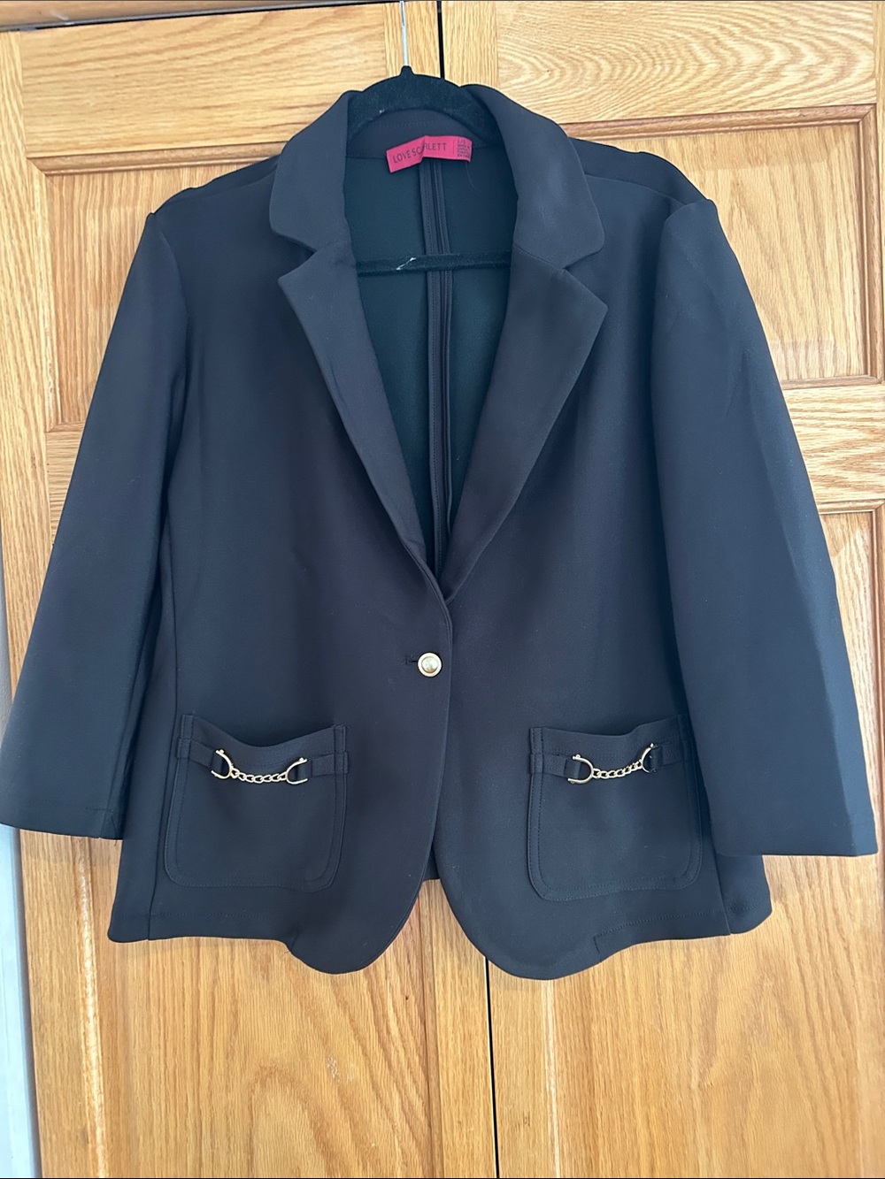 Love Scarlett Black Blazer with Gold Chain Pocket Accents